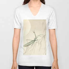 Praying Mantis At Sunset - Vintage Japanese Woodblock Print Art V Neck T Shirt