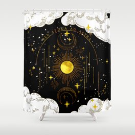 Per Ardua Ad Astra | Sun, Moon and Stars | Divine Witchy Aesthetic Print Shower Curtain