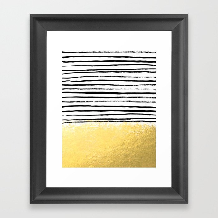 Blaire - Brushed Gold Stripes - black and gold, gold trend, gold phone case, gold cell case Framed Art Print