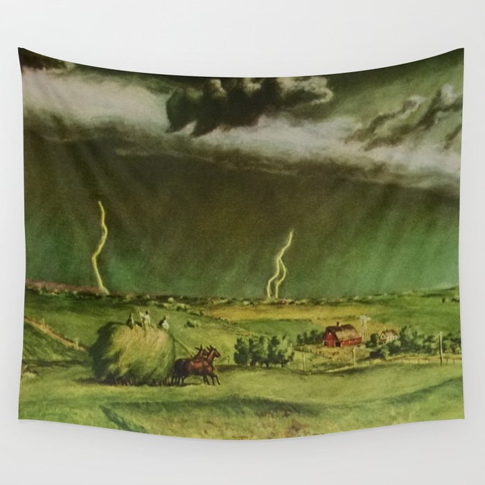 The Line Storm - Thunder and Lightning on the American Plains by John Steuart Curry Wall Tapestry