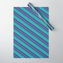 [ Thumbnail: Light Sea Green and Dark Slate Blue Colored Stripes/Lines Pattern Wrapping Paper ]