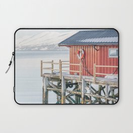 Red Cabin in Norway Photo | Clear Water Lake Art Print | Colorful Winter Landscape Travel Photography Laptop Sleeve