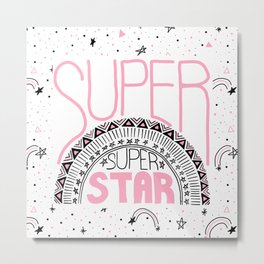 Super Super Star Metal Print | Pink, Niece, Galactic, Supermoon, Star, Digital, Kidsroom, Space, Moon, Geometric 