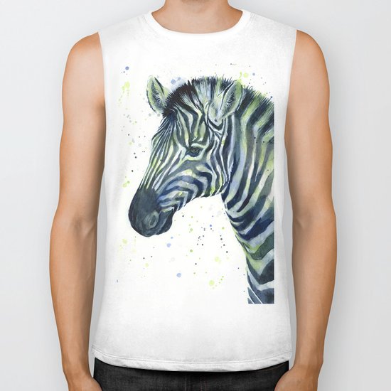 Zebra Watercolor Blue Green Animal Biker Tank