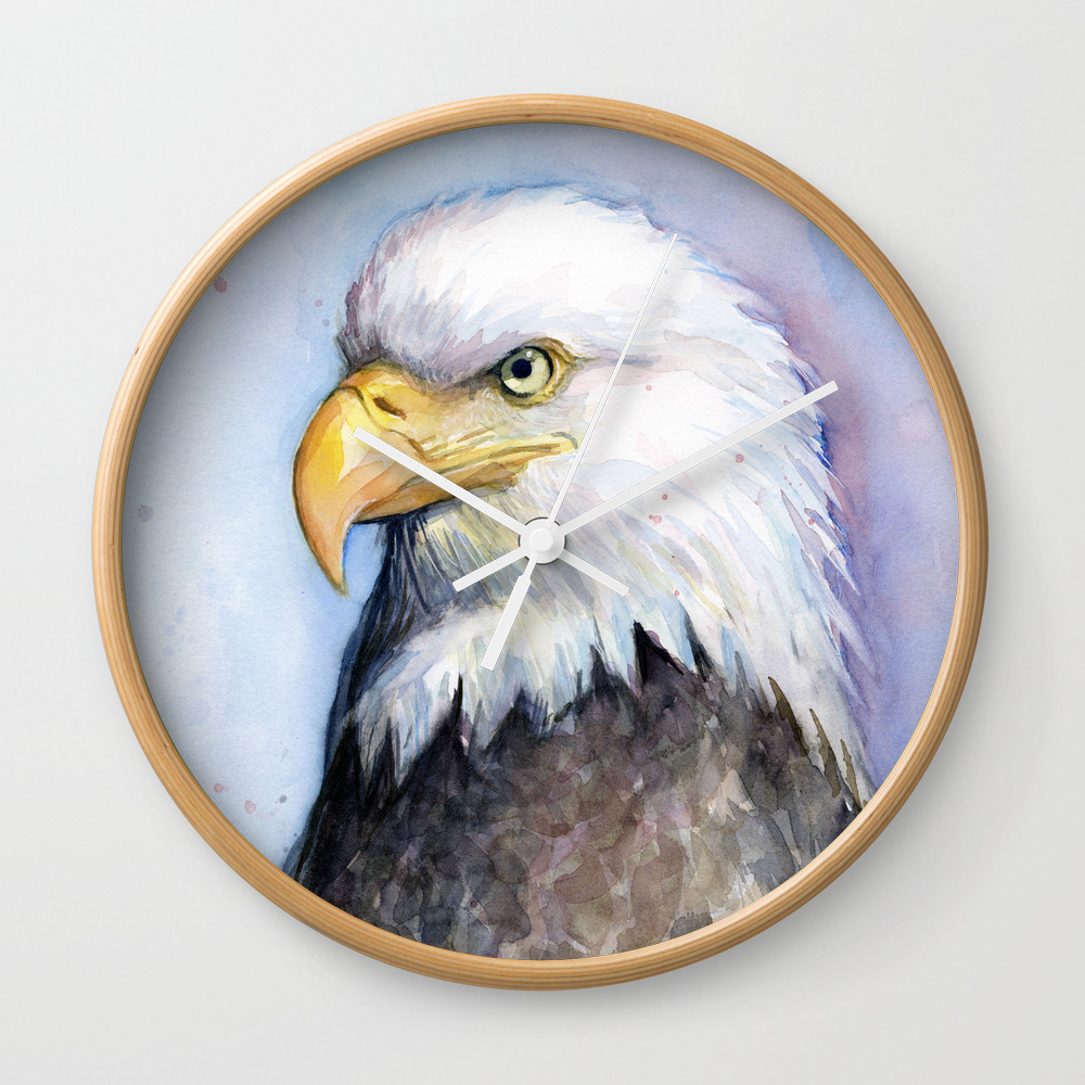 Bald Eagle Watercolor Bird Wildlife Animals Wall Clock By Olechka
