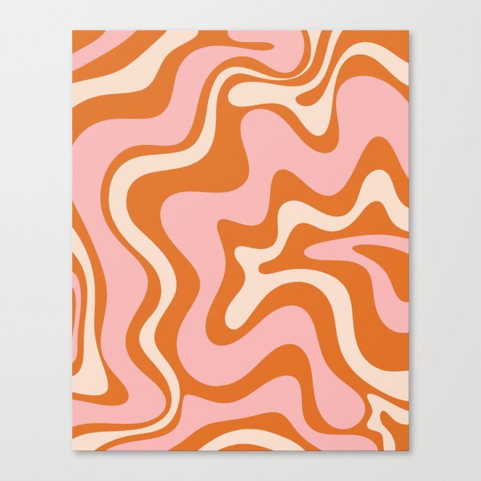 Liquid Swirl Retro Abstract Pattern in Orange Pink Cream Canvas Print