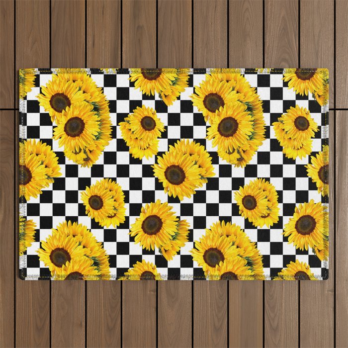 Black and white checkered with sunflowers on sale