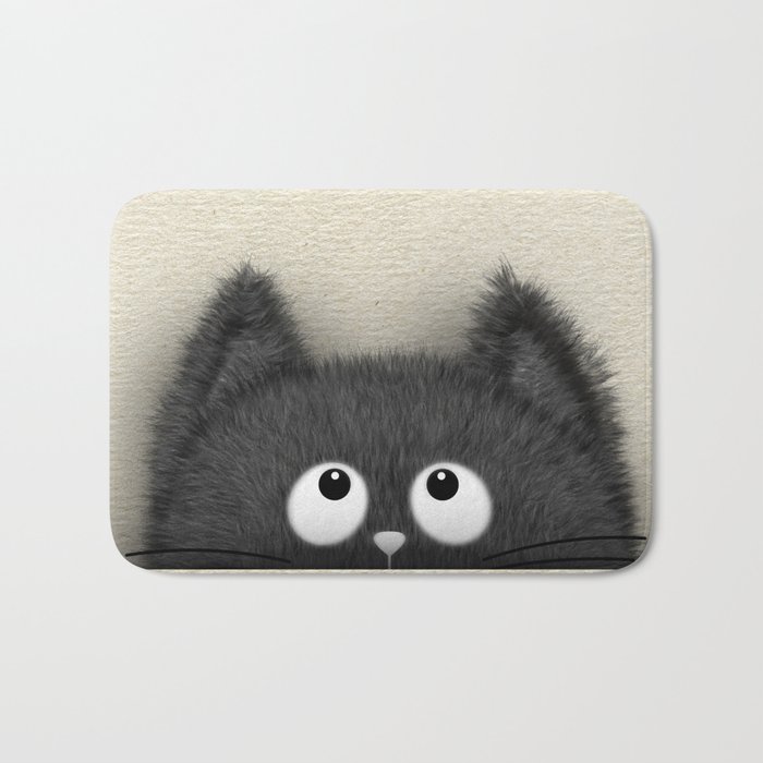 Cute Fluffy Black Cat Peaking Out Bath Mat By K9printart Society6