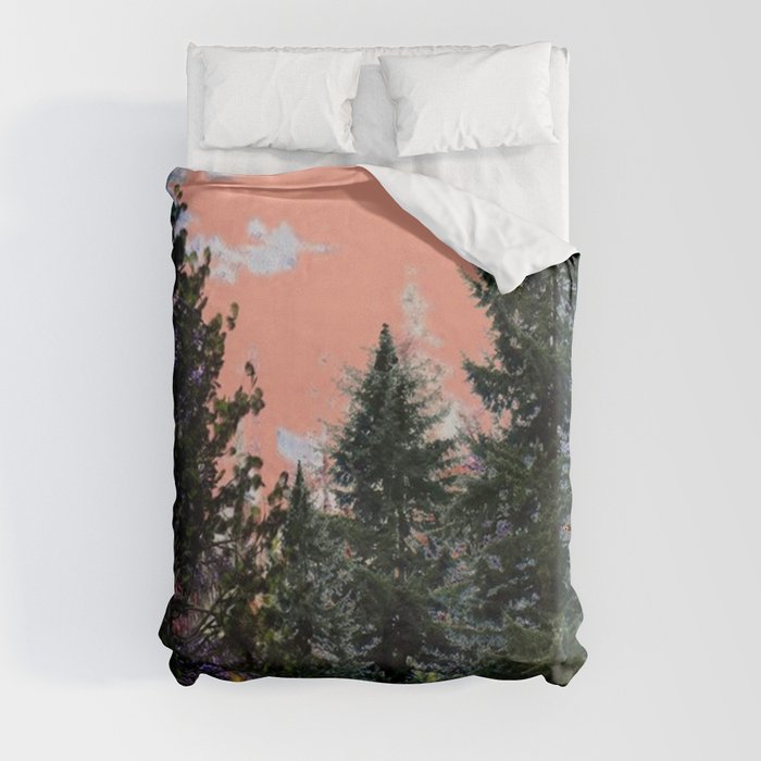 CORAL PINK WESTERN PINE TREES MOUNTAIN LANDSCAPE Duvet Cover
