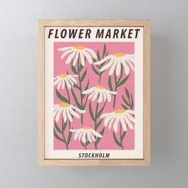 Flower market print, Stockholm, Posters aesthetic, Chamomile, Daisy art print, Pink flower art, Floral art Framed Mini Art Print