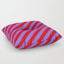 [ Thumbnail: Medium Slate Blue & Red Colored Lined Pattern Floor Pillow ]