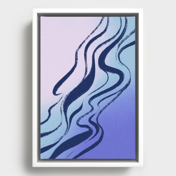 Japanese Blue Wave Abstract Retro Aesthetic  Framed Canvas