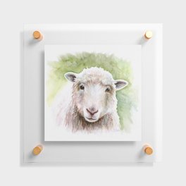 White Happy Sheep Watercolor Painting Floating Acrylic Print