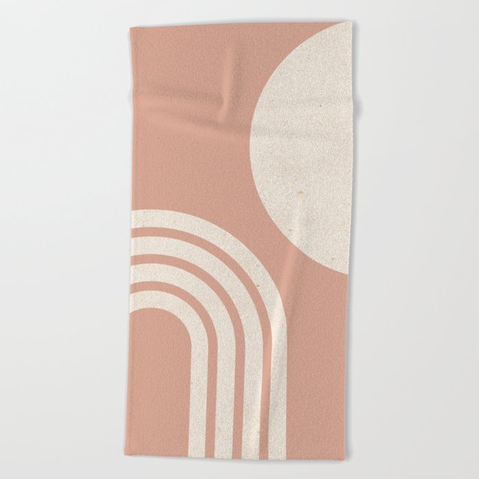 Mid Century Modern Dust Pink Sun & Rainbow Beach Towel
