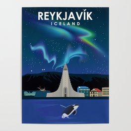 Reykjavik Iceland Travel Poster Poster