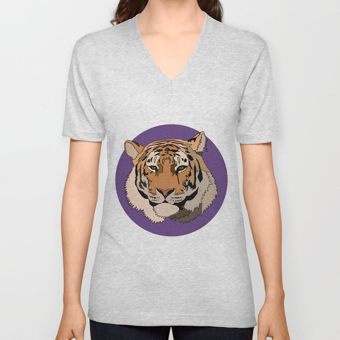 Wild Rectangular Tiger V Neck T Shirt
