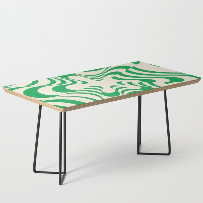 Abstract Groovy Retro Liquid Swirl in Green Pattern Coffee Table