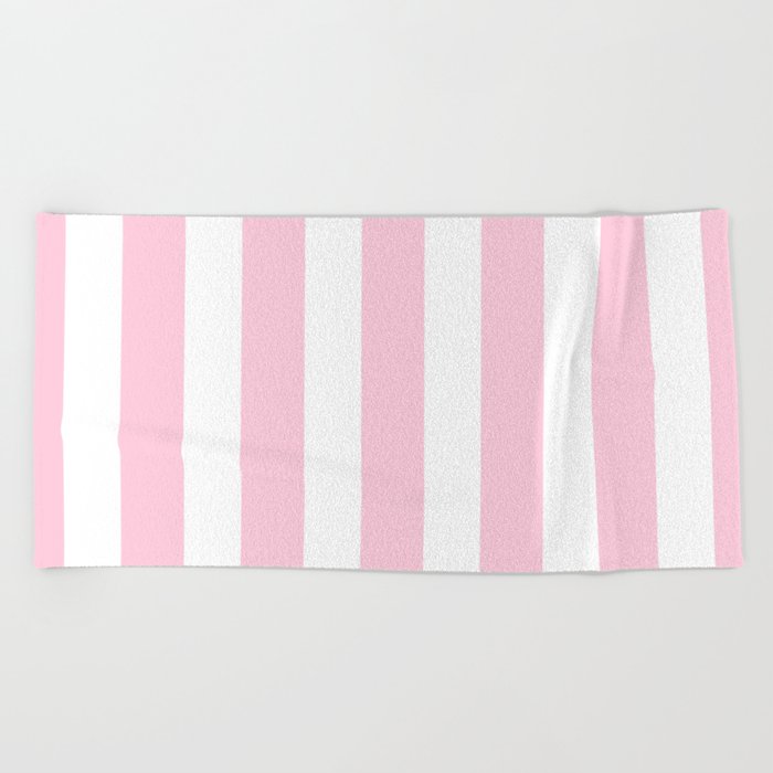 Pink & White Vertical Stripes Beach Towel