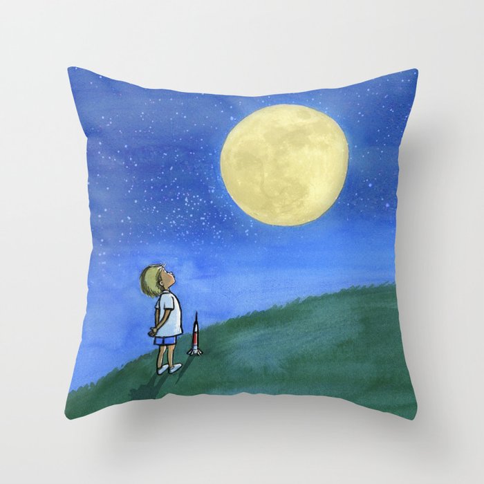 Little Boy and The Man in the Moon Throw Pillow