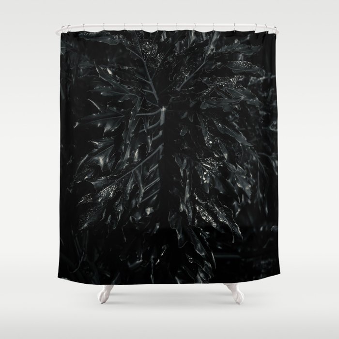 Tropical Jungle Leaves - Black and White Shower Curtain