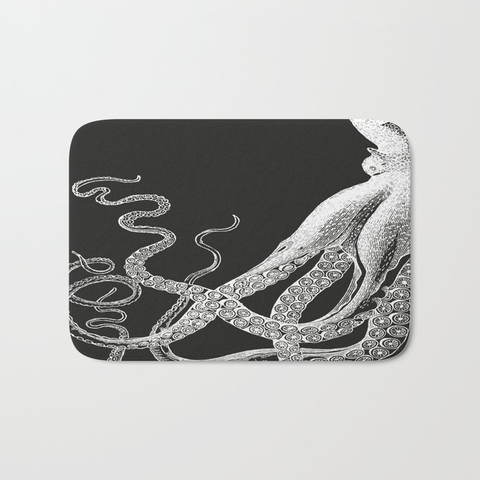 Half Octopus (Left Side) | Vintage Octopus | Diptych | Black and White | Bath Mat