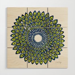 Peacock Feather Mandala – Navy & Lime Palette Wood Wall Art