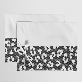 White Leopard Print Lace Horizontal Split on Black Placemat
