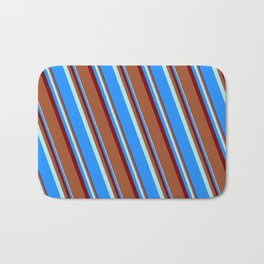 [ Thumbnail: Turquoise, Blue, Maroon, and Sienna Colored Lines Pattern Bath Mat ]