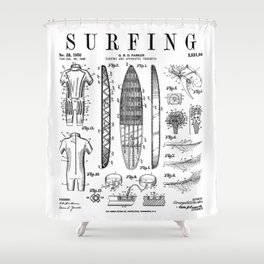 Surfboard Surfing Vintage Patent Surfer Print Shower Curtain