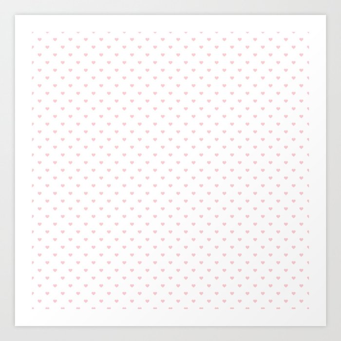 Mini Millennial Pink Pastel Love Hearts on White Art Print