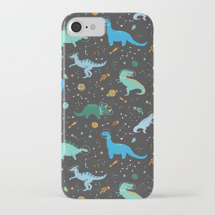 dinosaurs in space in blue iphone case
