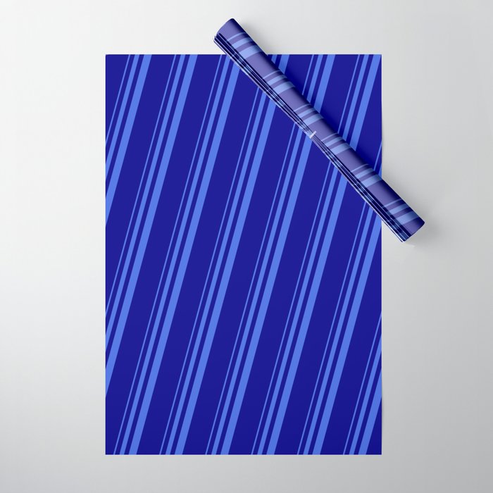 Royal Blue & Dark Blue Colored Striped Pattern Wrapping Paper