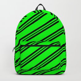 [ Thumbnail: Lime & Black Colored Lines Pattern Backpack ]