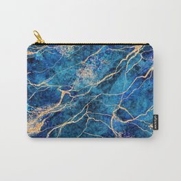 Ripples of Midnight Blue + Gold Marble Abstract Art Carry-All Pouch