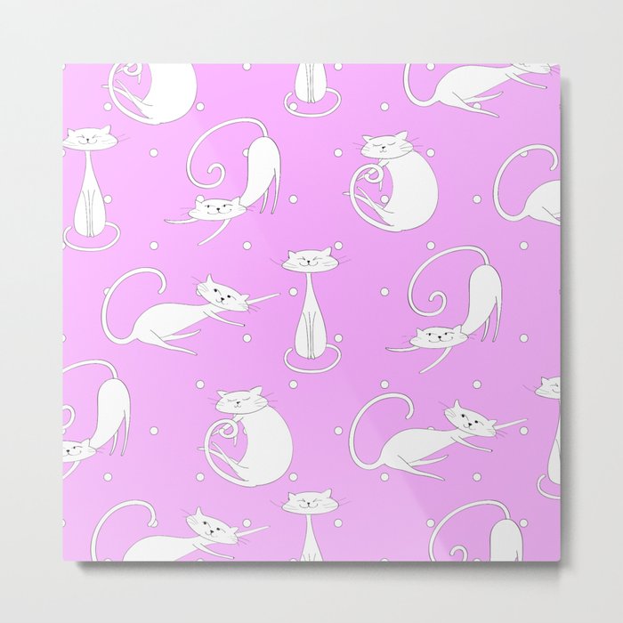 French Cats with Dots - Pink Metal Print