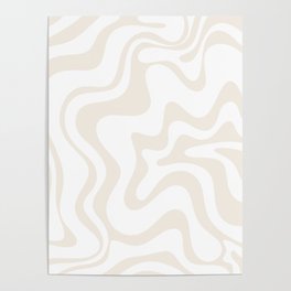 Liquid Swirl Abstract Pattern in Pale Beige and White Poster