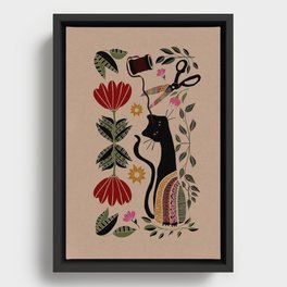 Black Cat Folk Art // Sewing Supplies Framed Canvas