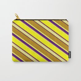 [ Thumbnail: Yellow, Indigo, Dark Goldenrod, and Pale Goldenrod Colored Stripes/Lines Pattern Carry-All Pouch ]