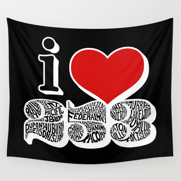 I Love 253 Black and Red Wall Tapestry