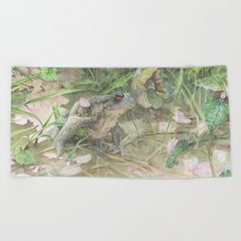 Toad with Cherry Blossom Petals Beach Towel