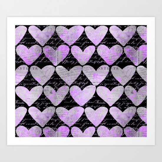 pink heart typography pattern Art Print