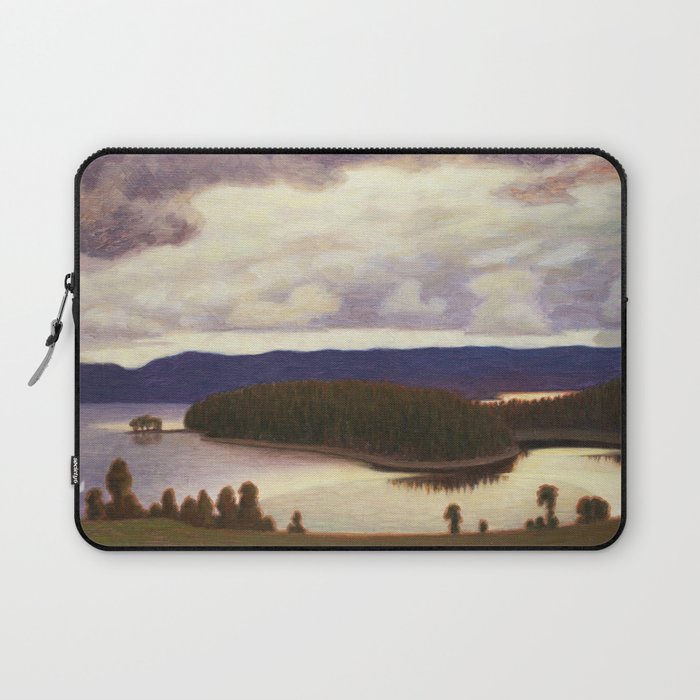 View from the alpine summit of isles and forested lakes nature landscape oil on canvas painting by Hilding Werner Laptop Sleeve