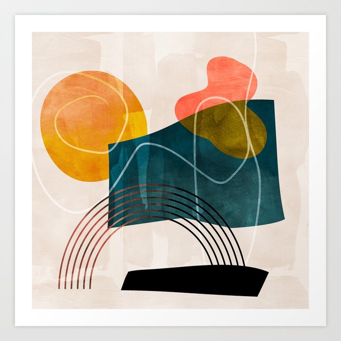 mid century shapes abstract painting Art Print