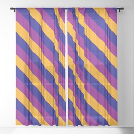 [ Thumbnail: Orange, Blue & Purple Colored Stripes/Lines Pattern Sheer Curtain ]