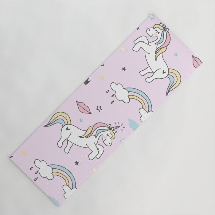 Unicorn & Rainbows Light Pink Yoga Mat