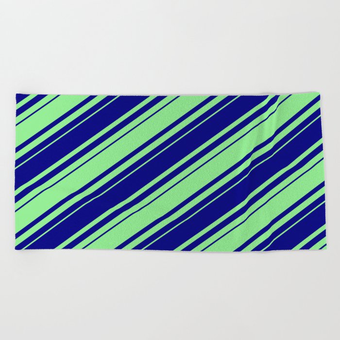 Blue & Light Green Colored Lines Pattern Beach Towel