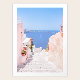 Santorini Greece Mamma Mia pink street travel photography Art Print