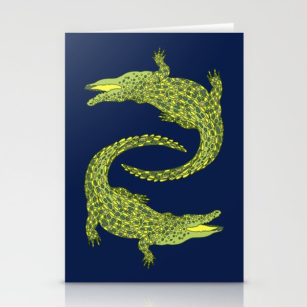 Crocodiles (Deep Navy and Green Palette) Stationery Cards