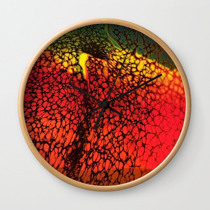 Rainbow Volcano Acrylic Fluid Art Paint Pour Wall Clock