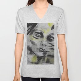 Think, beautiful woman portrait, sketch, pastels, original art by Luna Smith, LuArt Gallery V Neck T Shirt